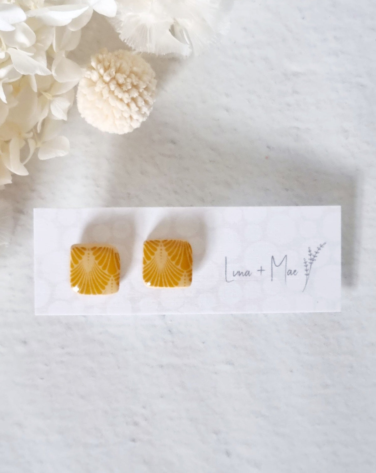 Timeless Dark Mustard Square Stud - Luna + Mae