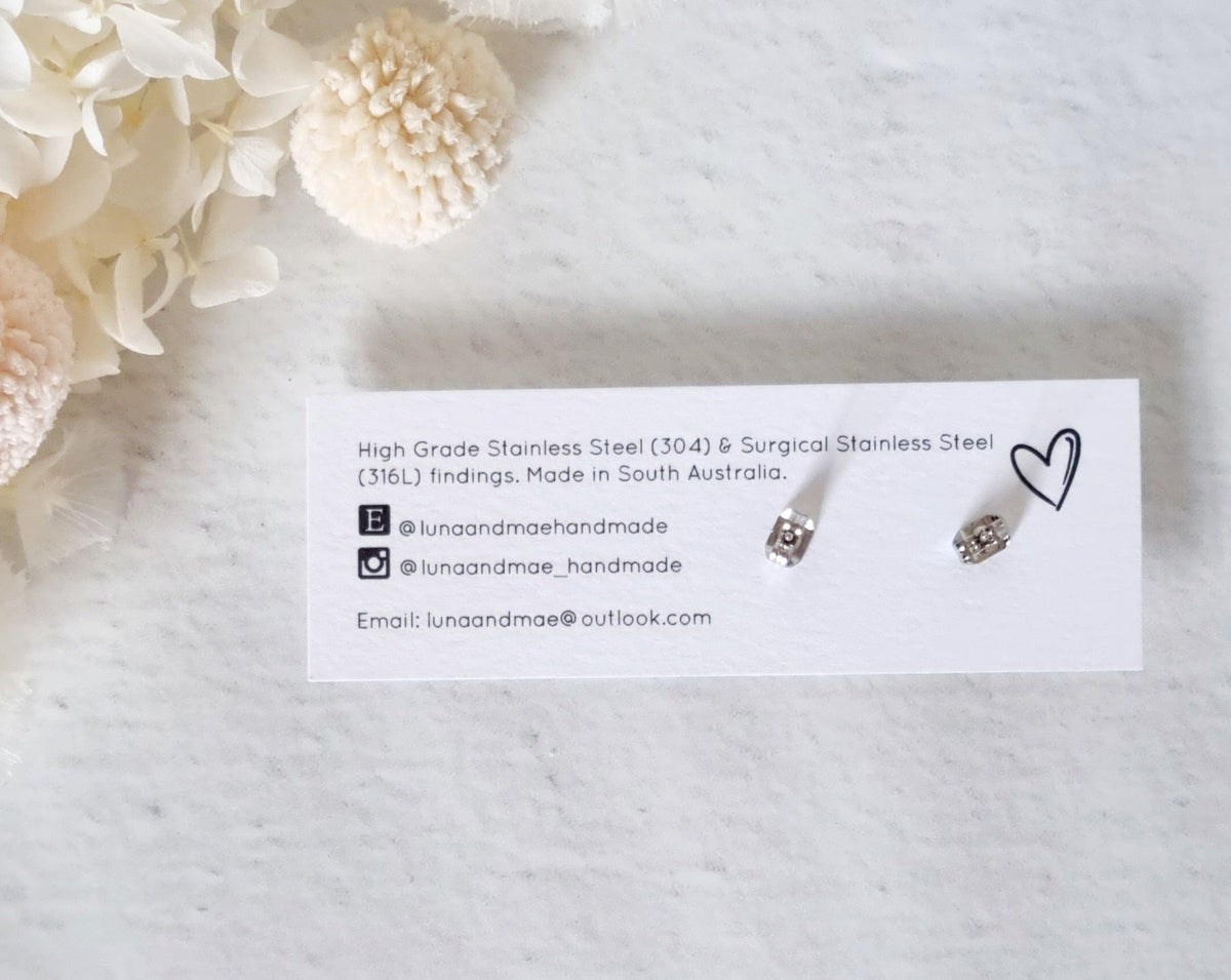 Bezel Pink Dot Silver Stud - Luna + Mae