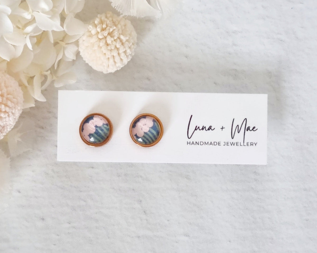 Bezel Pink Tulip Rose Gold Stud - Luna + Mae