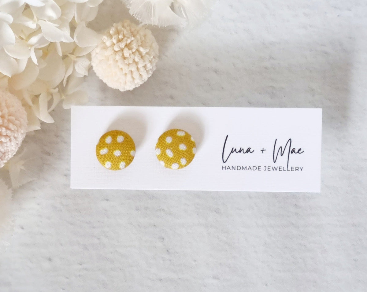 Fabric Mustard Dot Stud - Luna + Mae