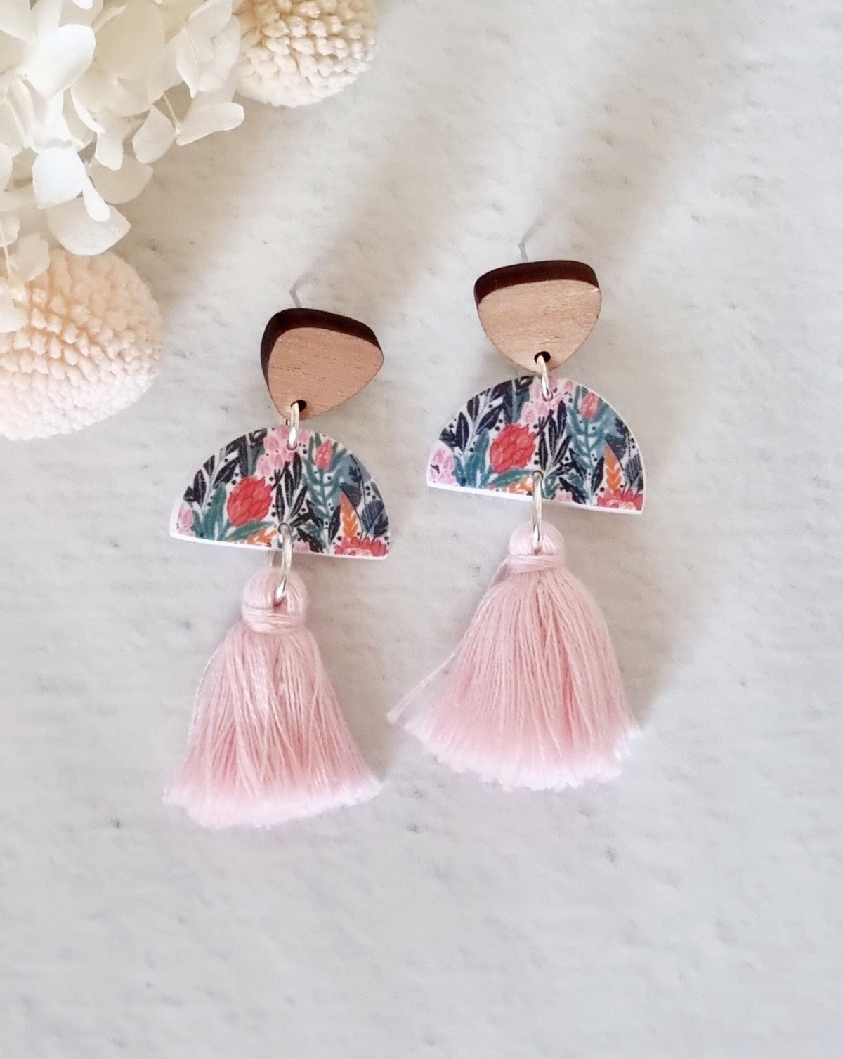 Tassel Garden Pale Pink Dangle Earrings