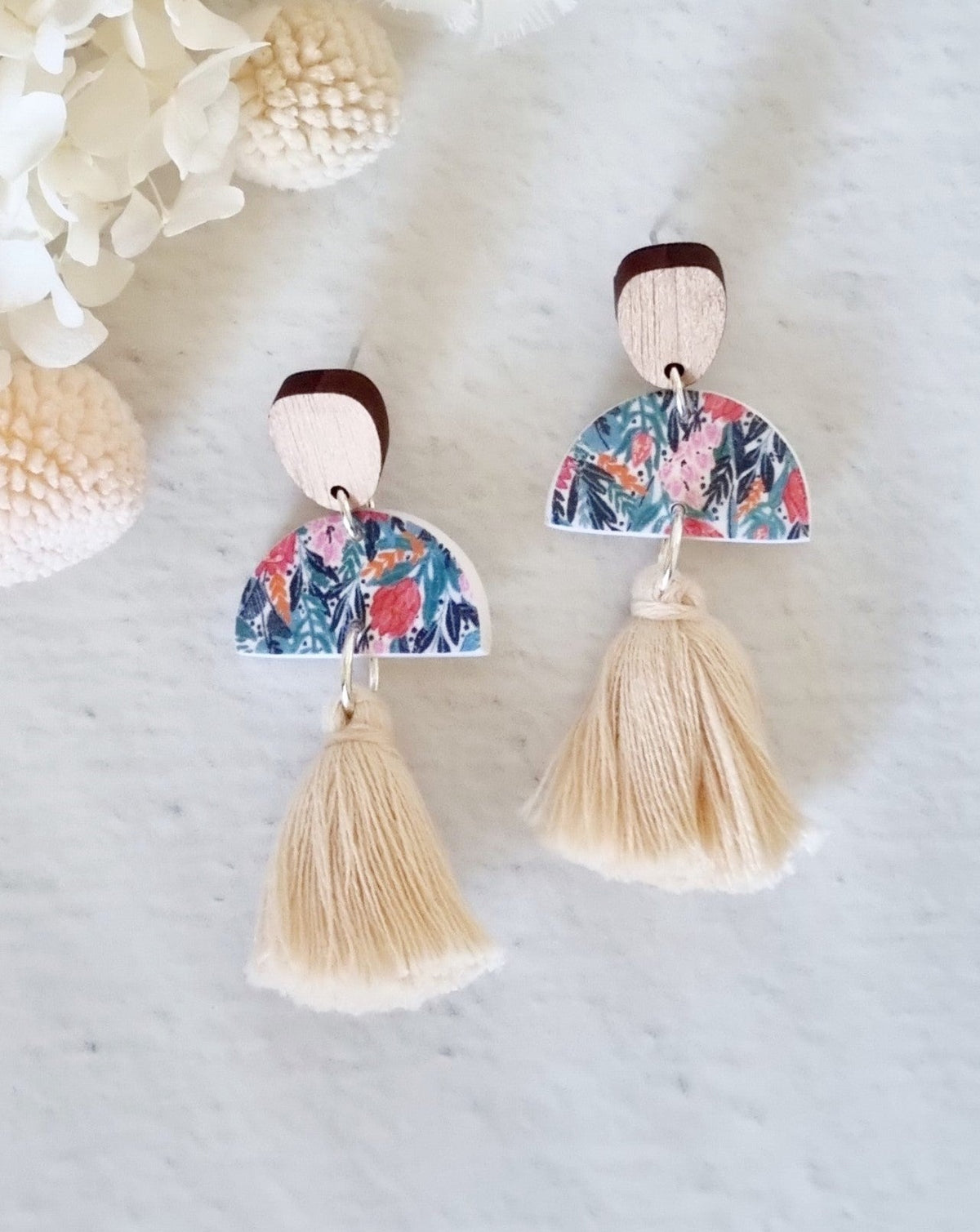 Tassel Garden Cream Dangle Earrings