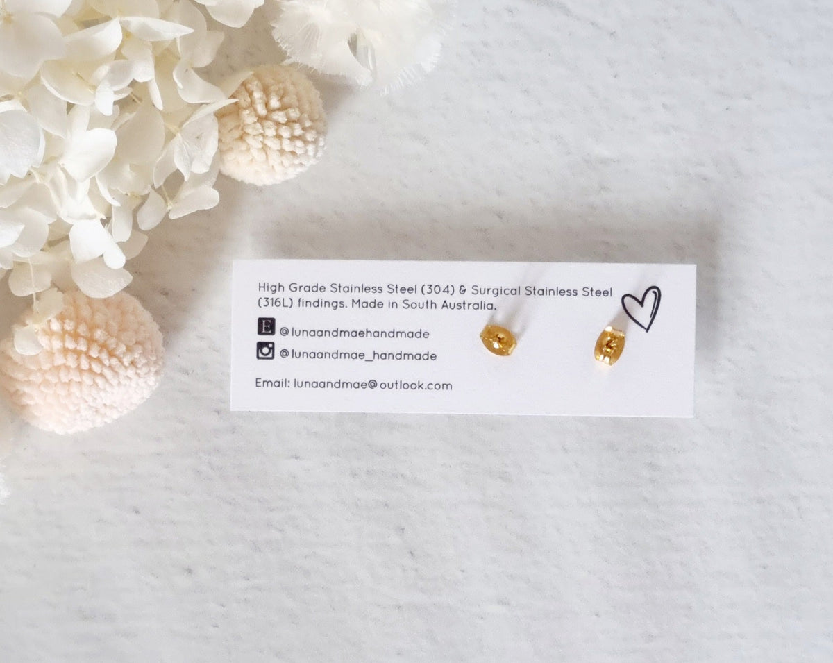 Bezel Pink Feather Gold Stud Earrings