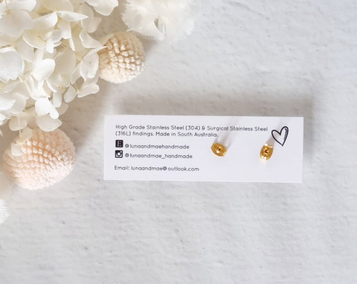 Bezel White Leaf Gold Stud Earrings