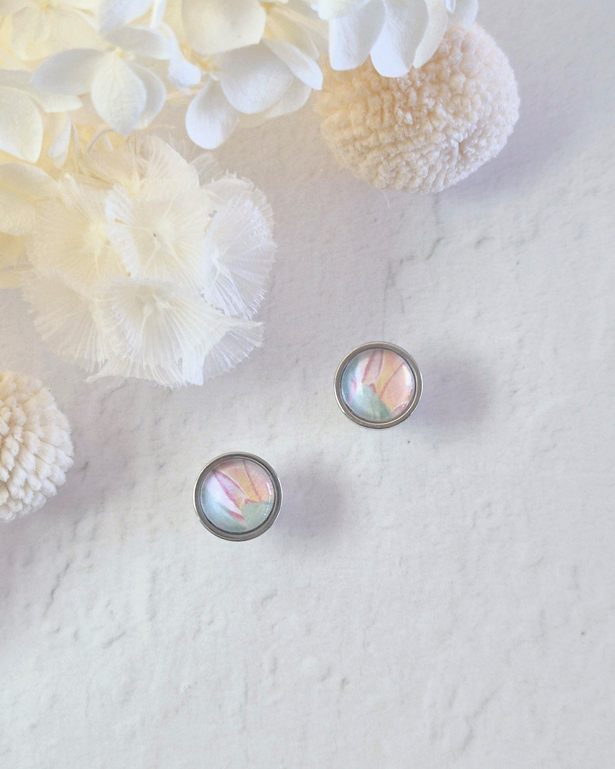 Bezel Birds of Paradise Silver Stud Earrings