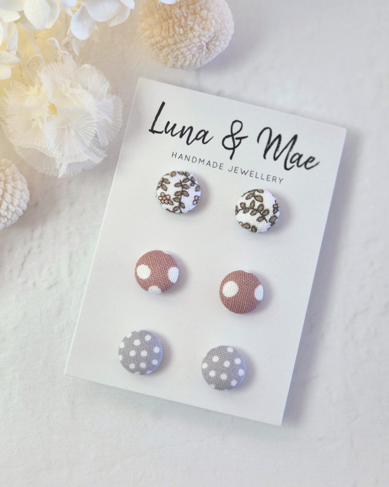 Fabric Trio Stud Earring Pack #7