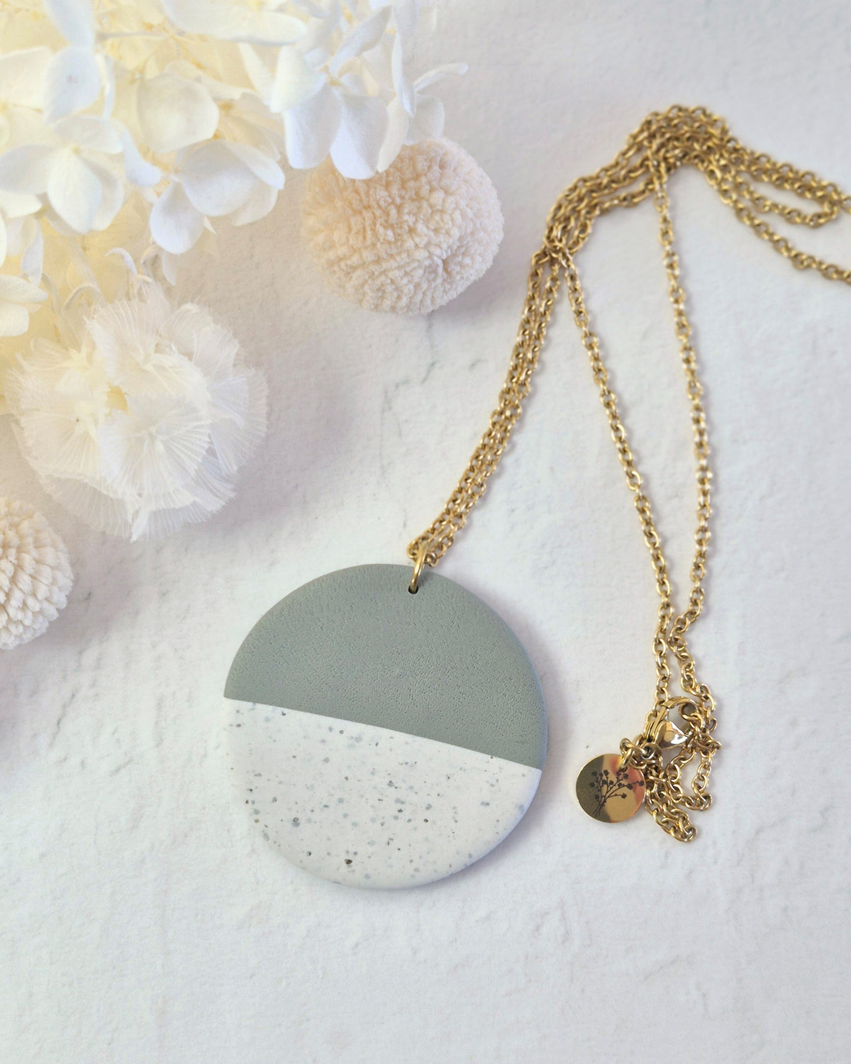 Luna Granite + Sage Green Gold Necklace