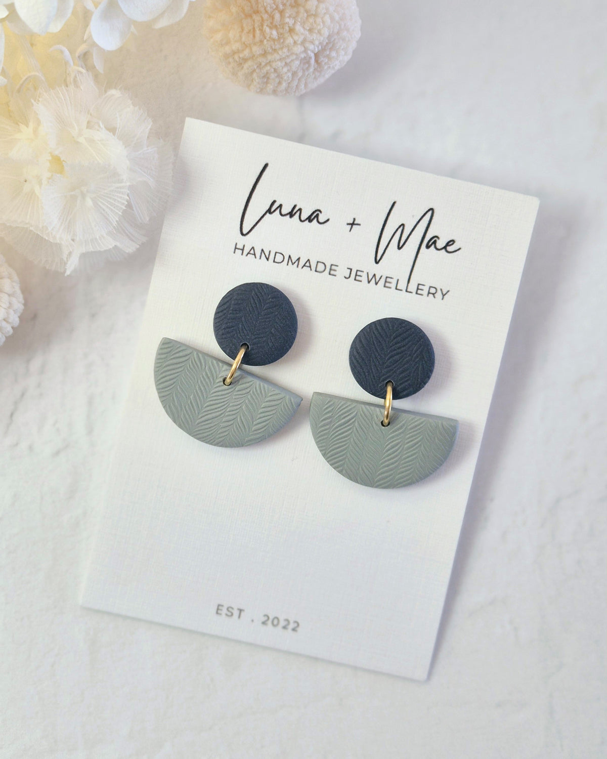 Luna Sage + Navy Dangle Earrings