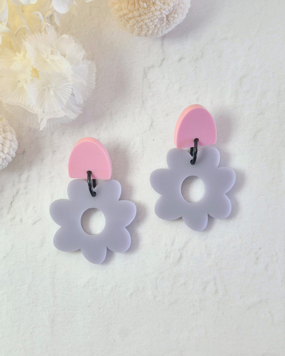 Daisy Purple Pink Dangle Earrings