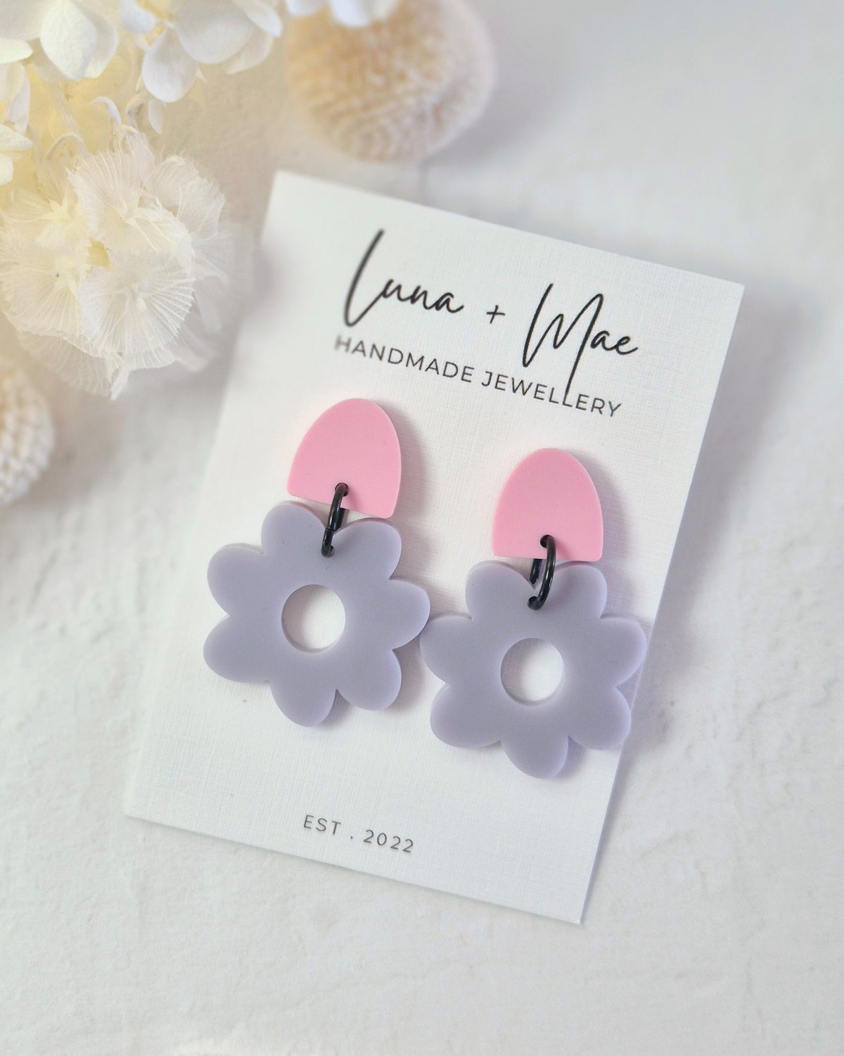 Daisy Purple Pink Dangle Earrings