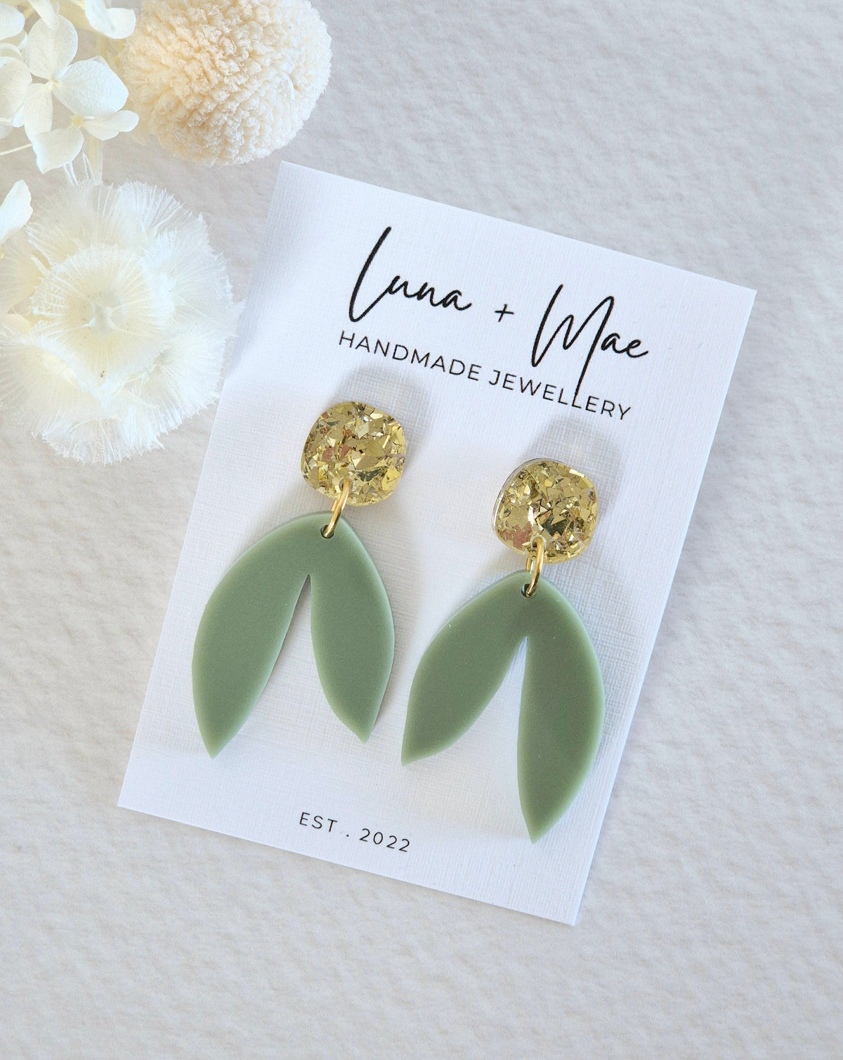 Bloom Sage Green Leaf Dangle Earrings