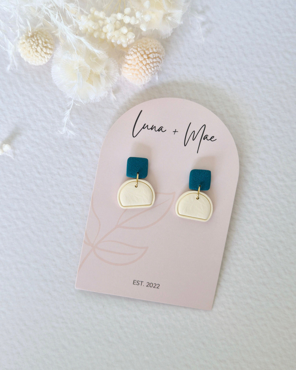 Garden Teal + Cream Embossed Floral Dangle Earring