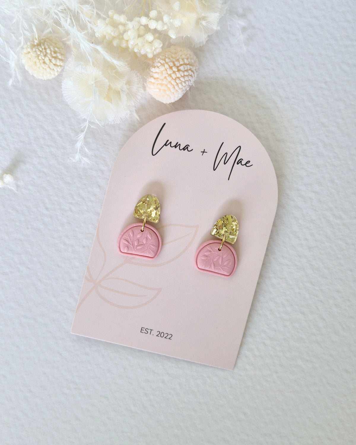 Garden Rose Pink + Gold Embossed Dangle Earrings