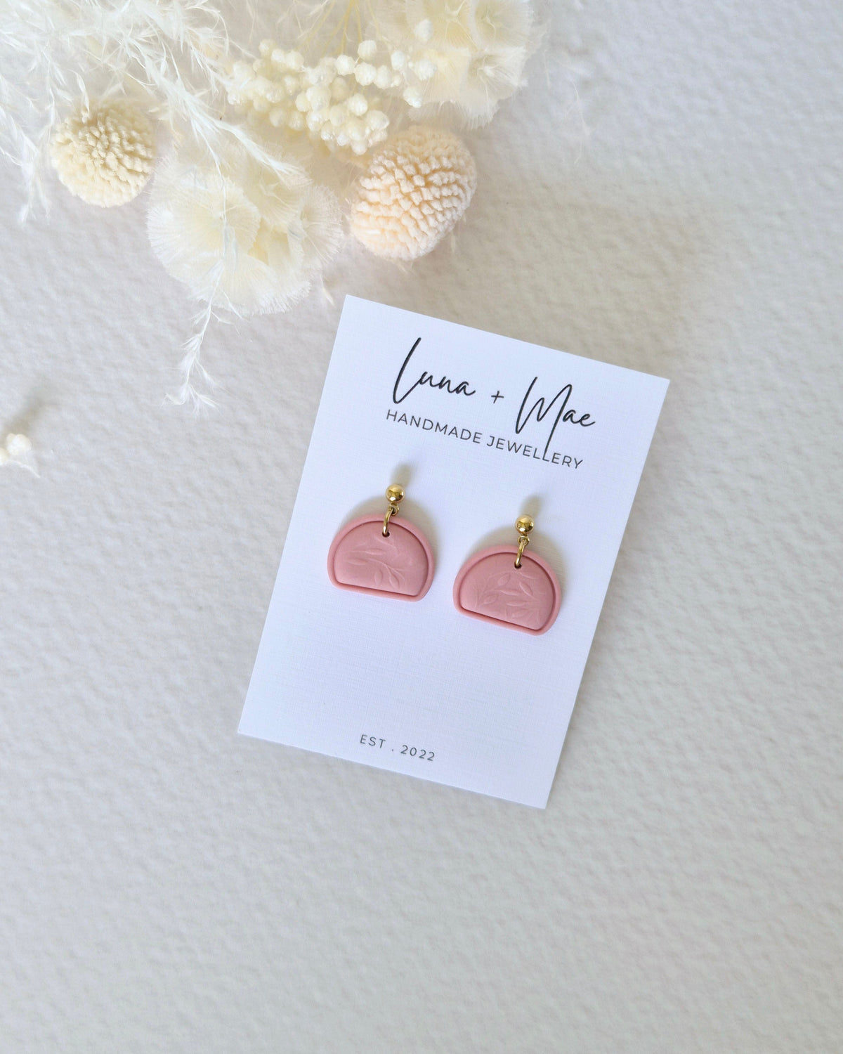 Garden Rose Pink Embossed Dangle Earrings
