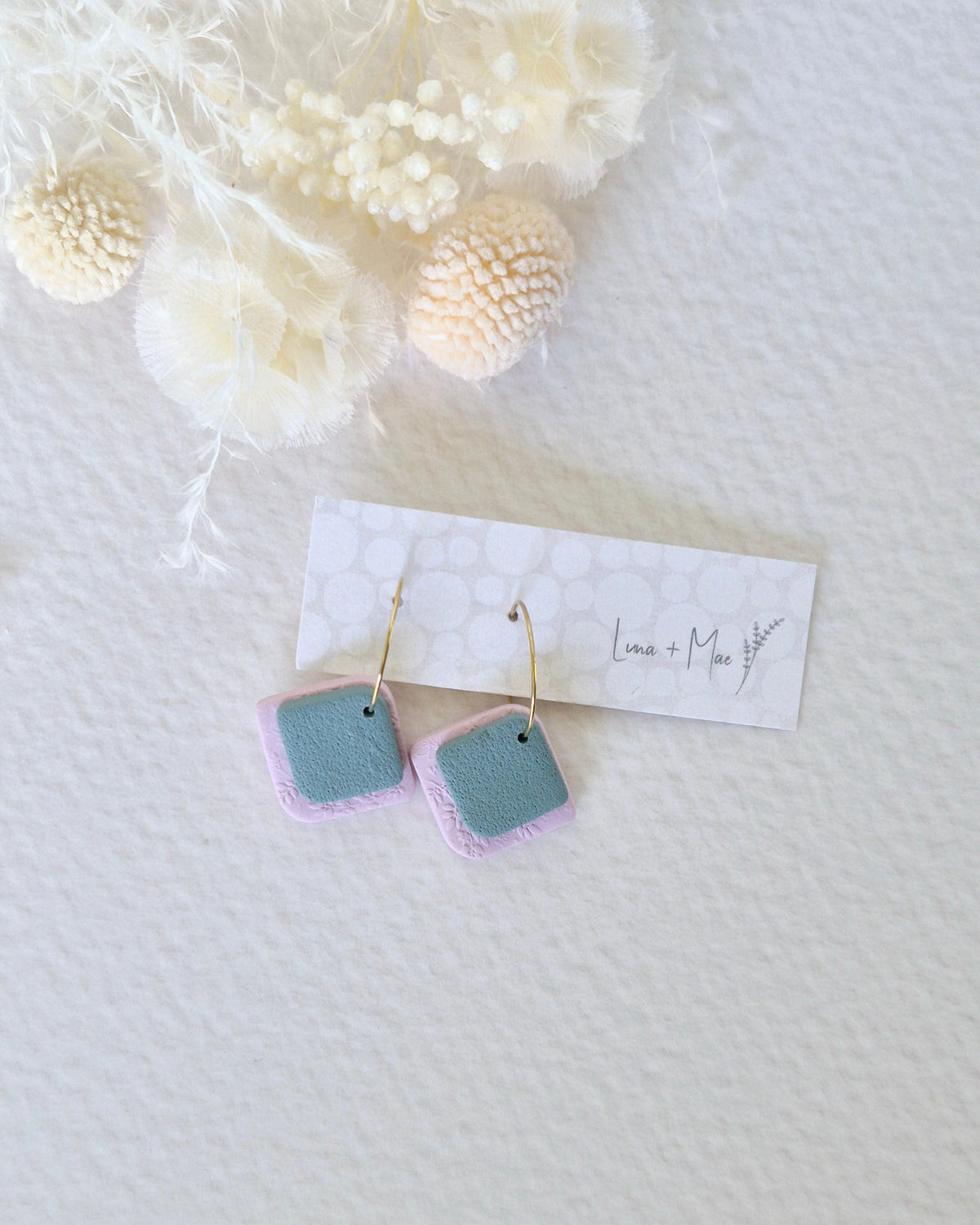 Garden Rose Pink + Sage Green Gold Hoop Earrings