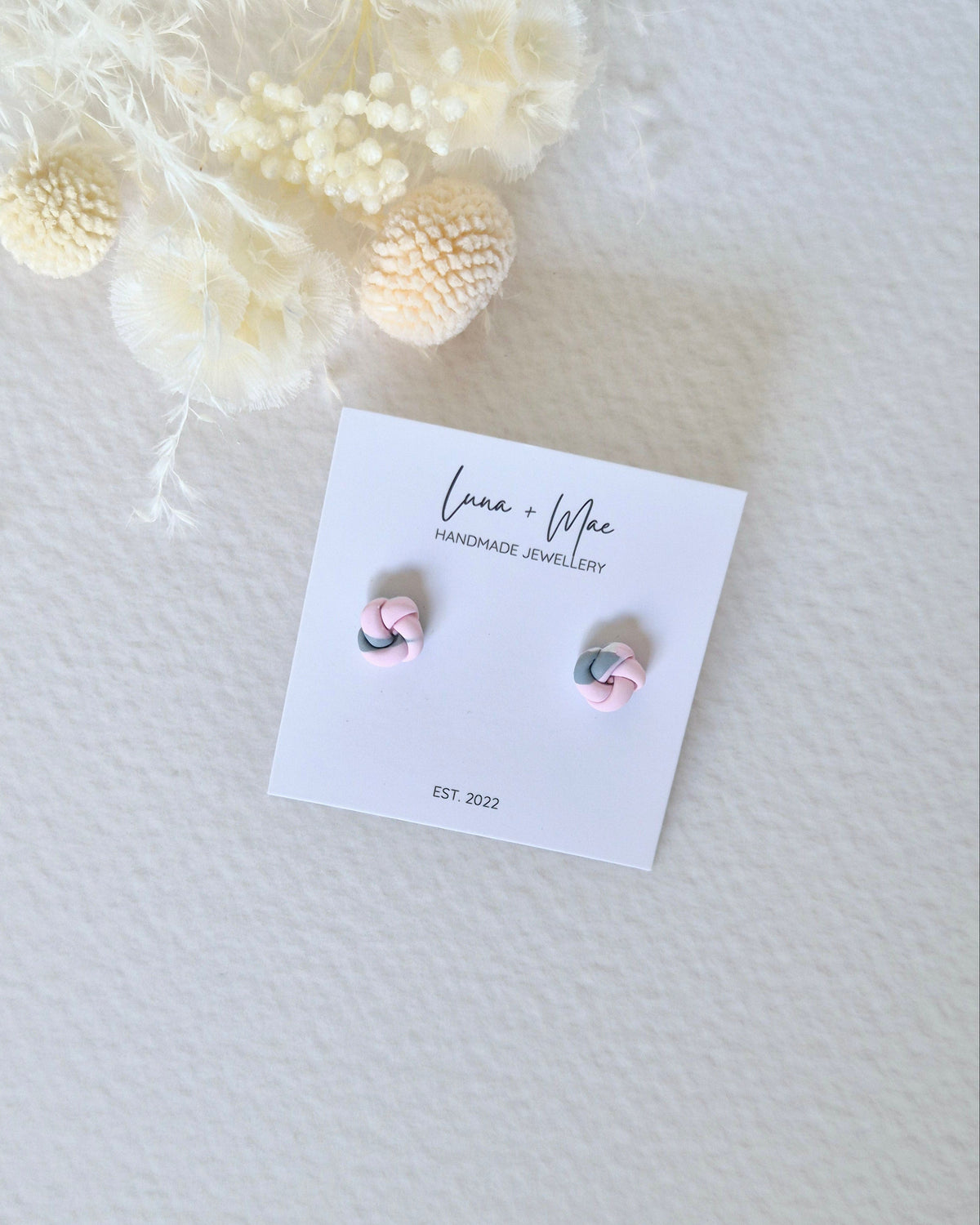 Garden Pink + Green Knotted Stud Earrings