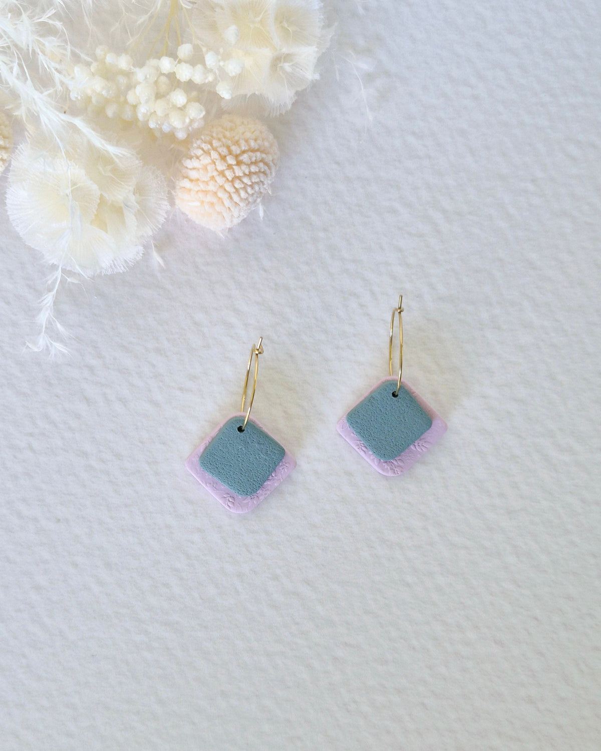 Garden Rose Pink + Sage Green Gold Hoop Earrings