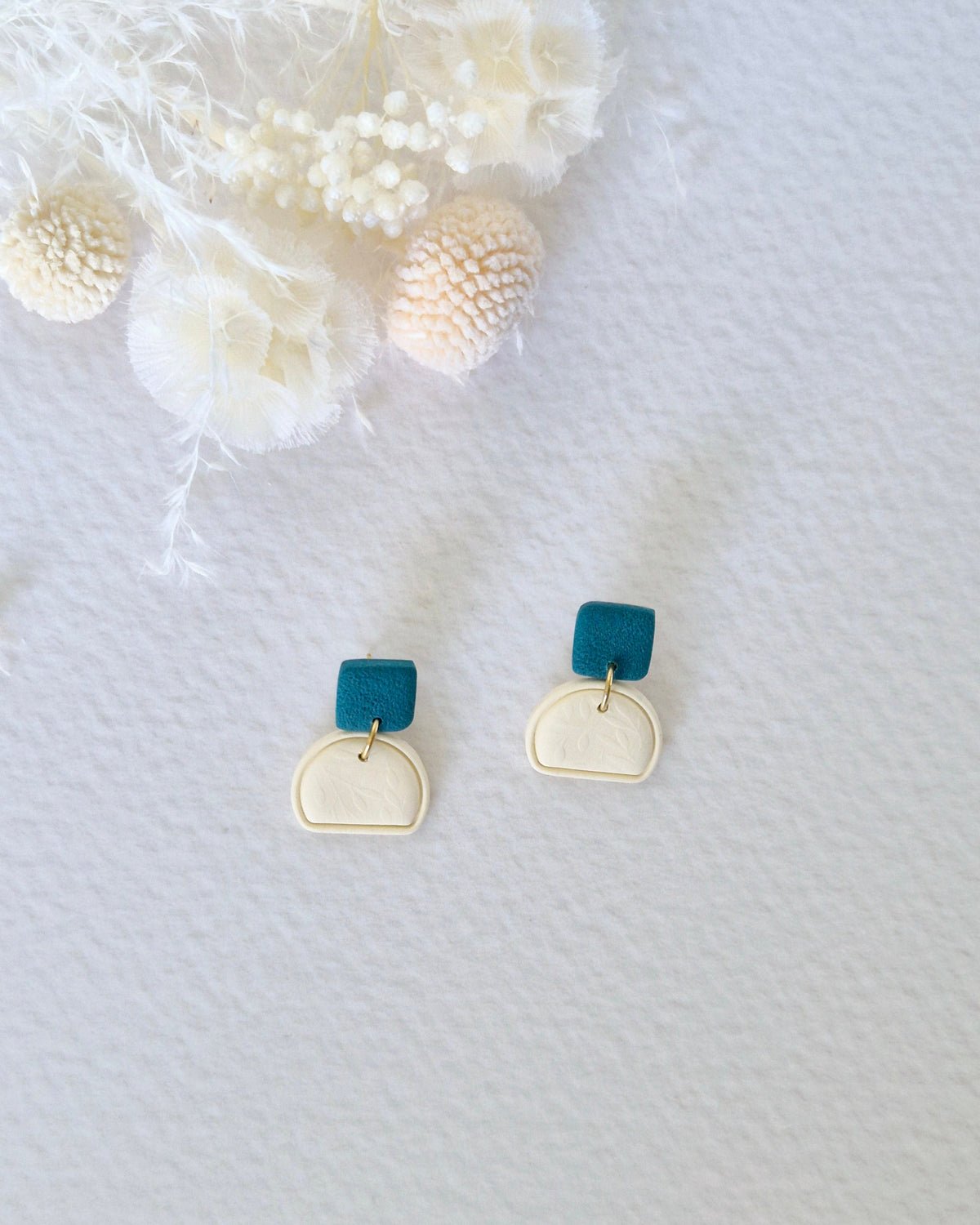 Garden Teal + Cream Embossed Floral Dangle Earring