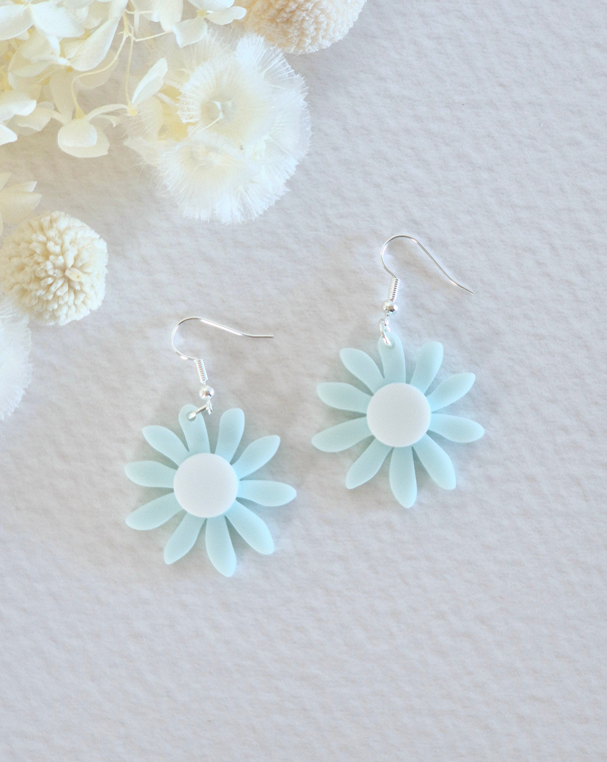 Bloom Blue + White Daisy Dangle Earrings