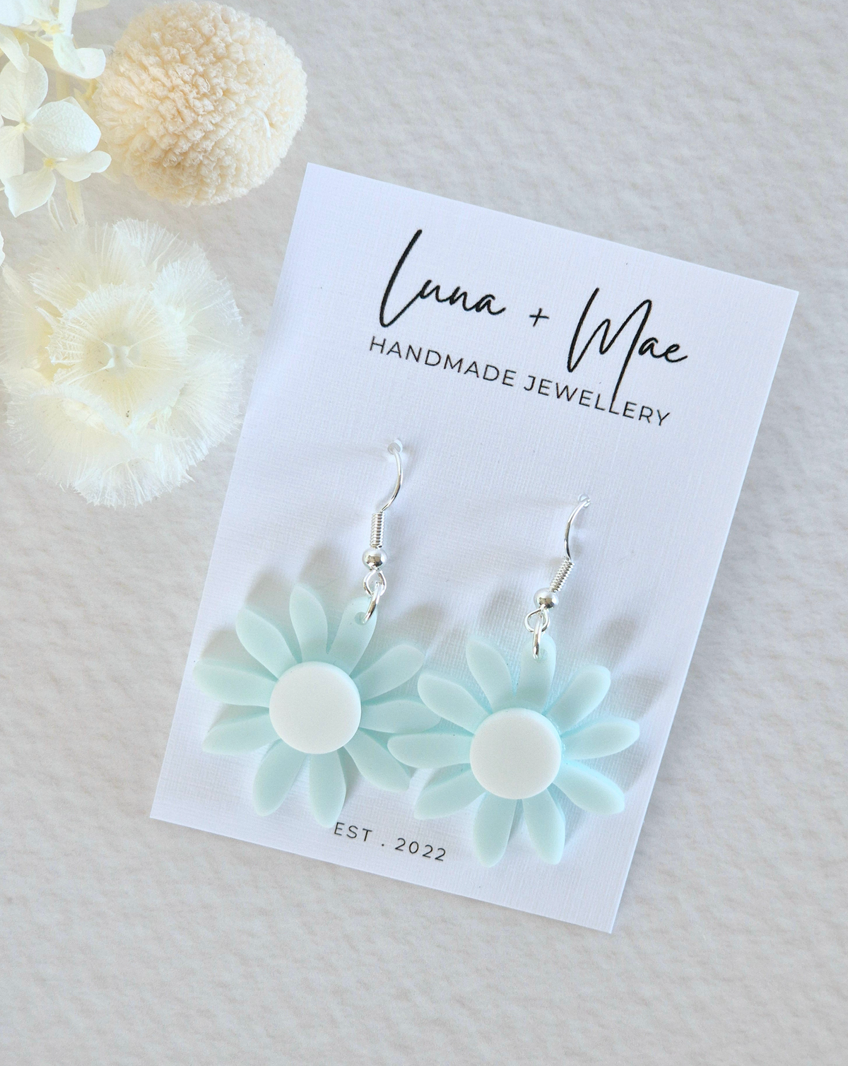 Bloom Blue + White Daisy Dangle Earrings