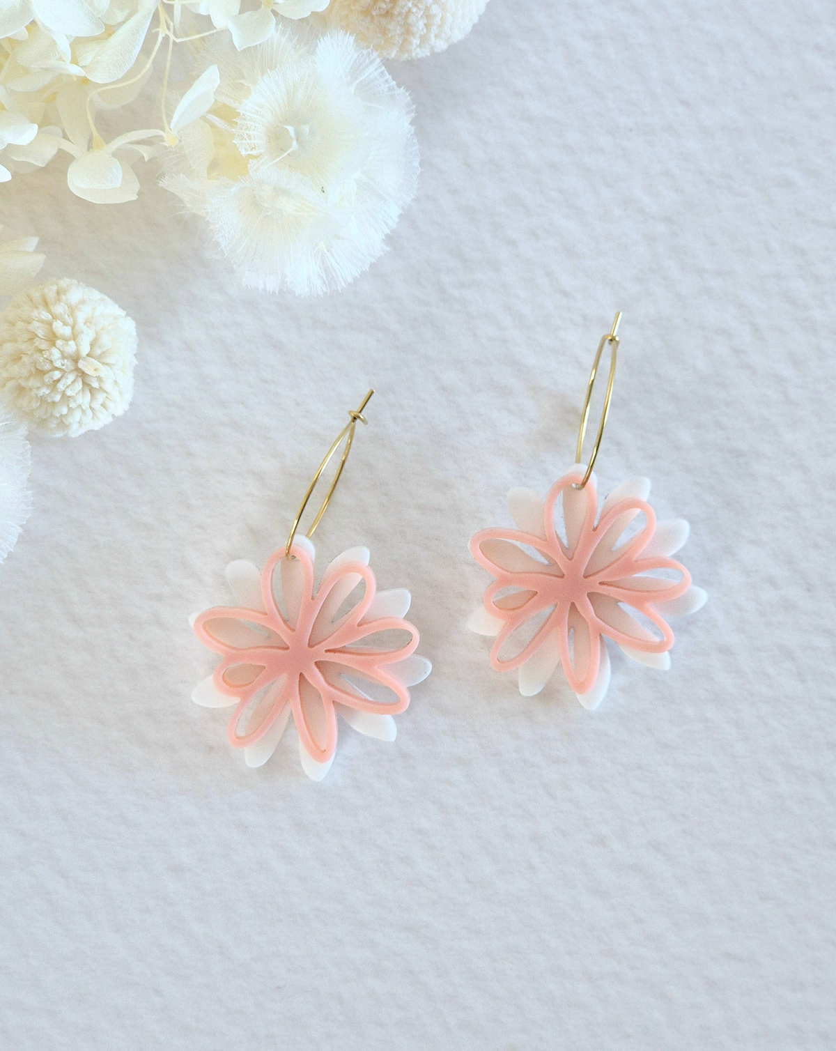 Bloom White + Blush Pink Daisy Hoop Earrings