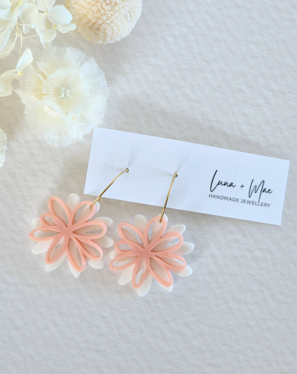 Bloom White + Blush Pink Daisy Hoop Earrings