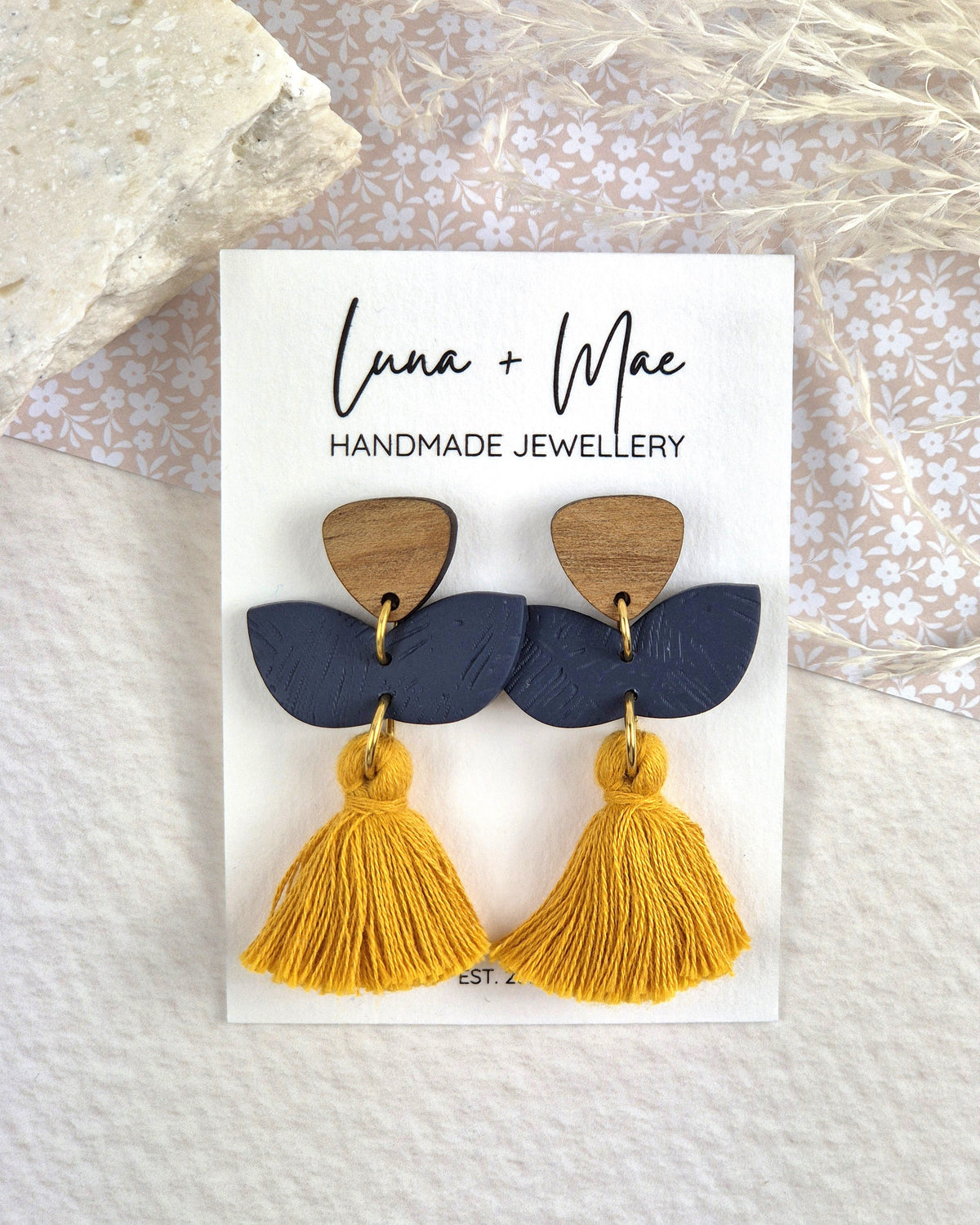 Mustard + Navy Tassel Earring