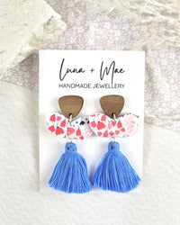 Blue Floral Tassel Earrings