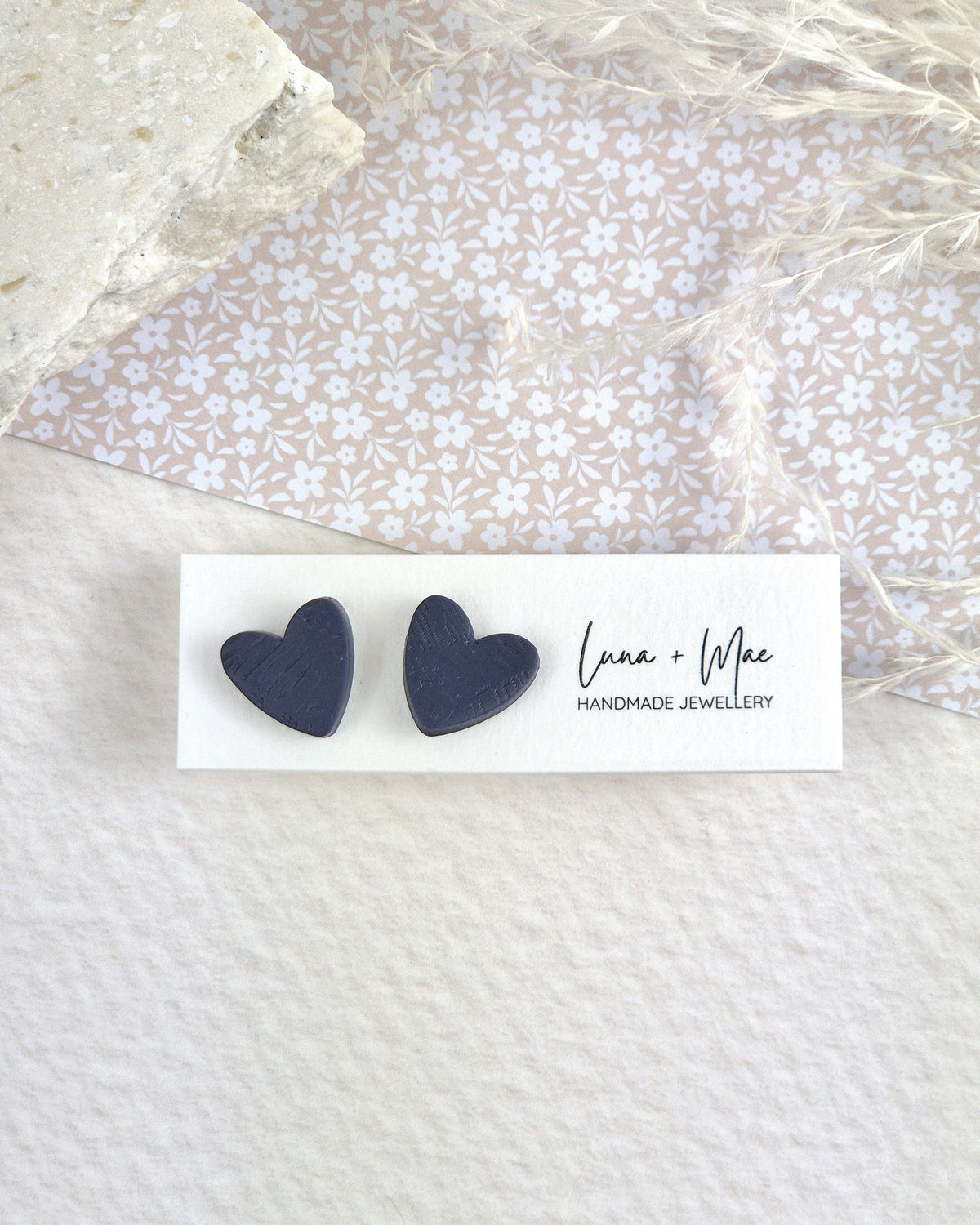 Navy Heart Stud Earrings Luna + Mae