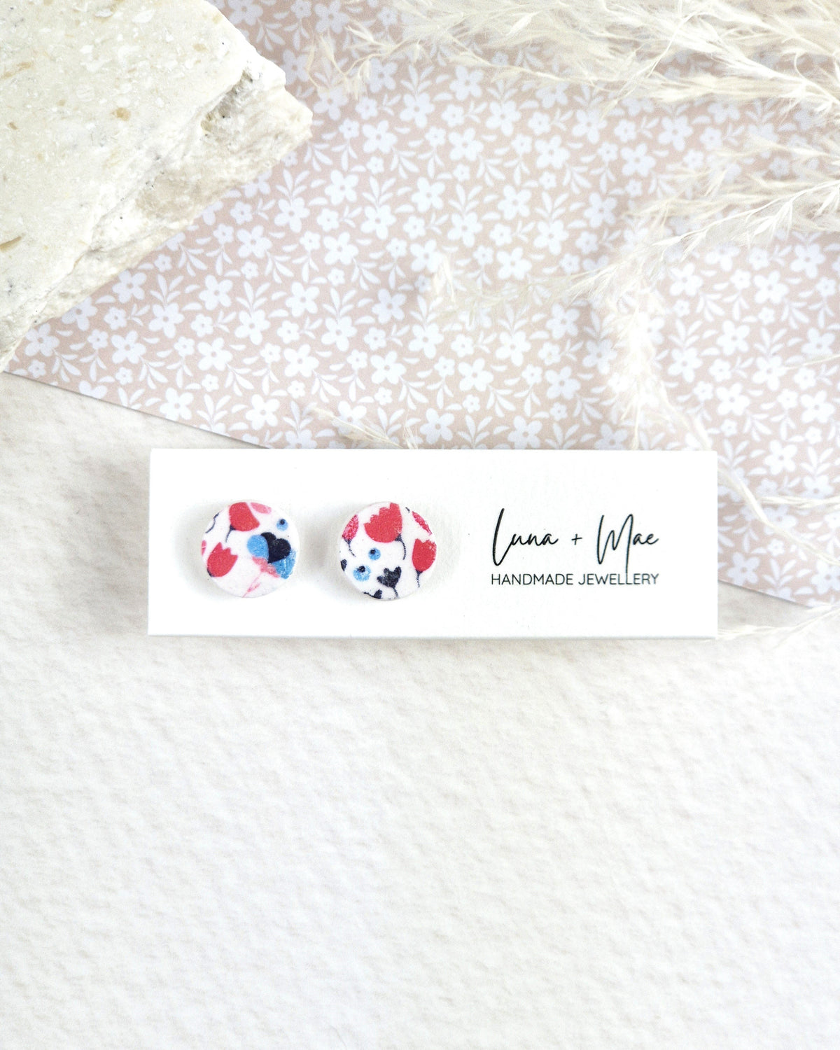 Floral Tulip Pattern Red Stud Earrings Luna + Mae
