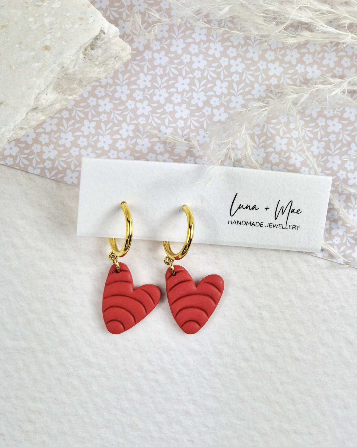 Red Heart Gold Hoop Earrings Luna + Mae