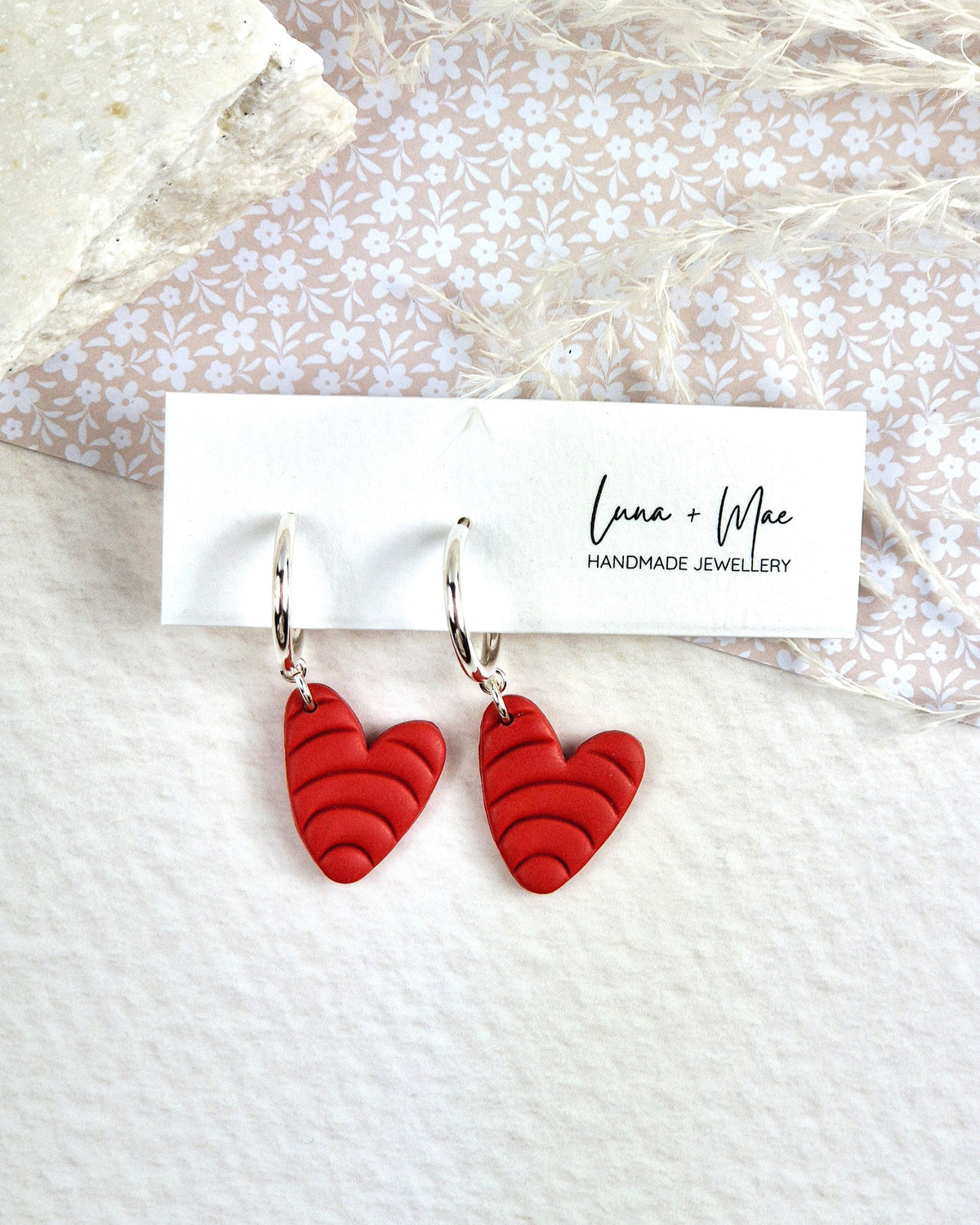 Red Heart Gold Hoop Earrings Luna + Mae