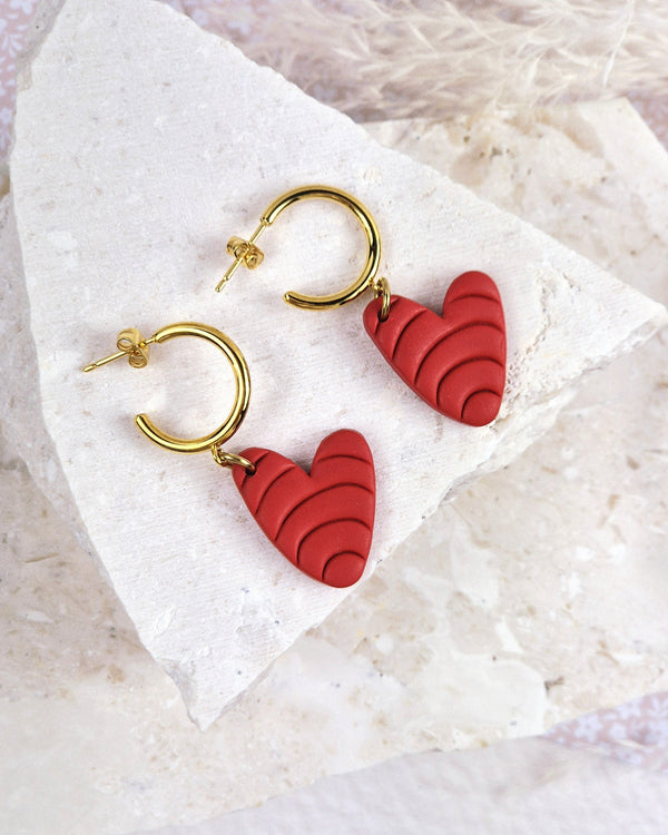 Red Heart Gold Hoop Earrings Luna + Mae