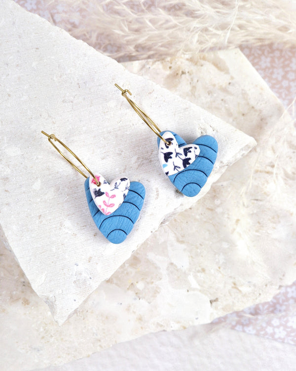 Heart Layered Hoop Earrings Floral + Blue Luna + Mae