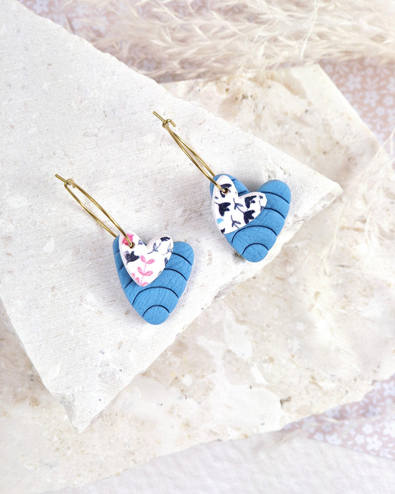 Heart Layered Hoop Earrings Floral + Blue Luna + Mae
