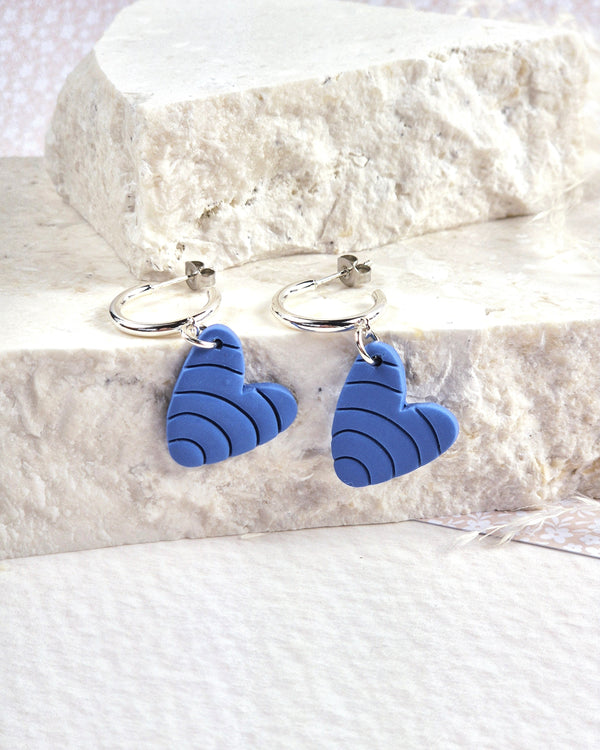 Blue Heart Silver Hoop Earrings Luna + Mae