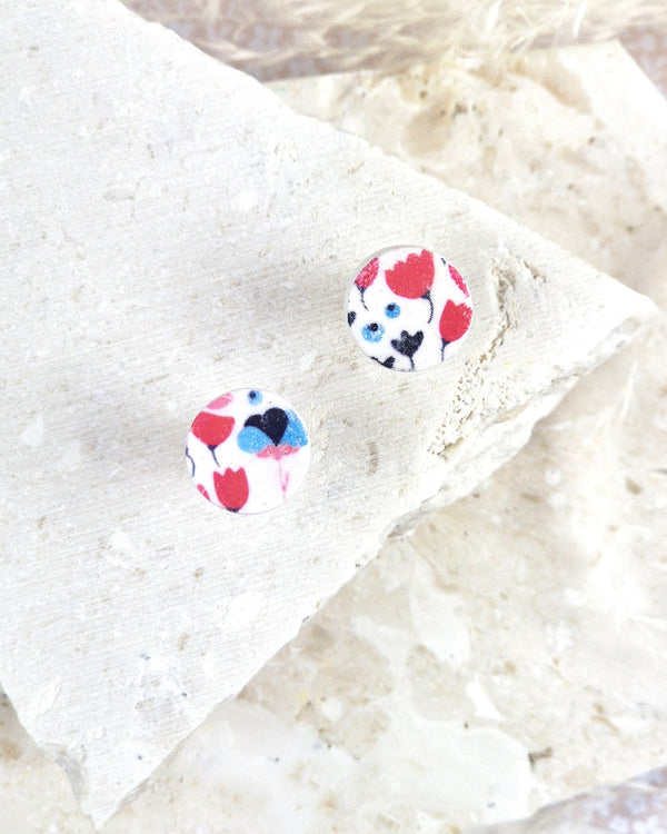 Floral Tulip Pattern Red Stud Earrings Luna + Mae