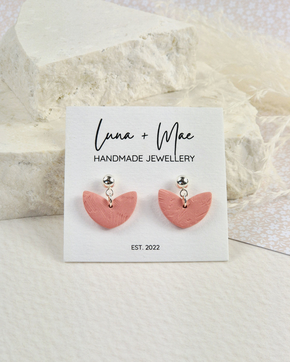 Rose Pink Heart Dangle Stud Luna + Mae