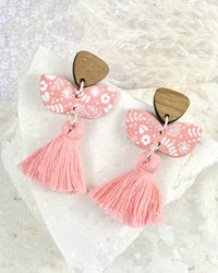 Pink Floral Print Tassel Earrings Luna + Mae