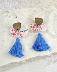 Blue Floral Tassel Earrings