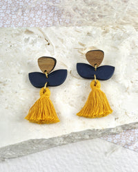 Mustard + Navy Tassel Earring