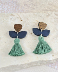 Forest Green + Navy Petal Tassel Earrings