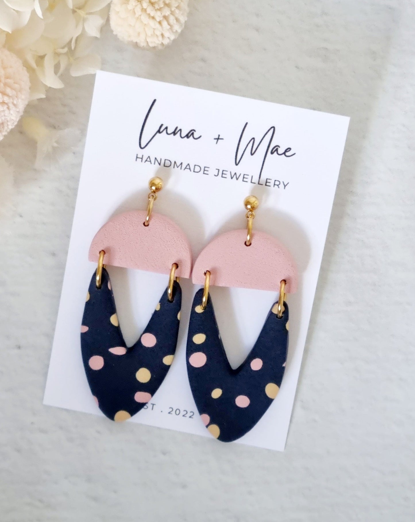 Timeless Pink Semi Circle Dangle - Luna + Mae