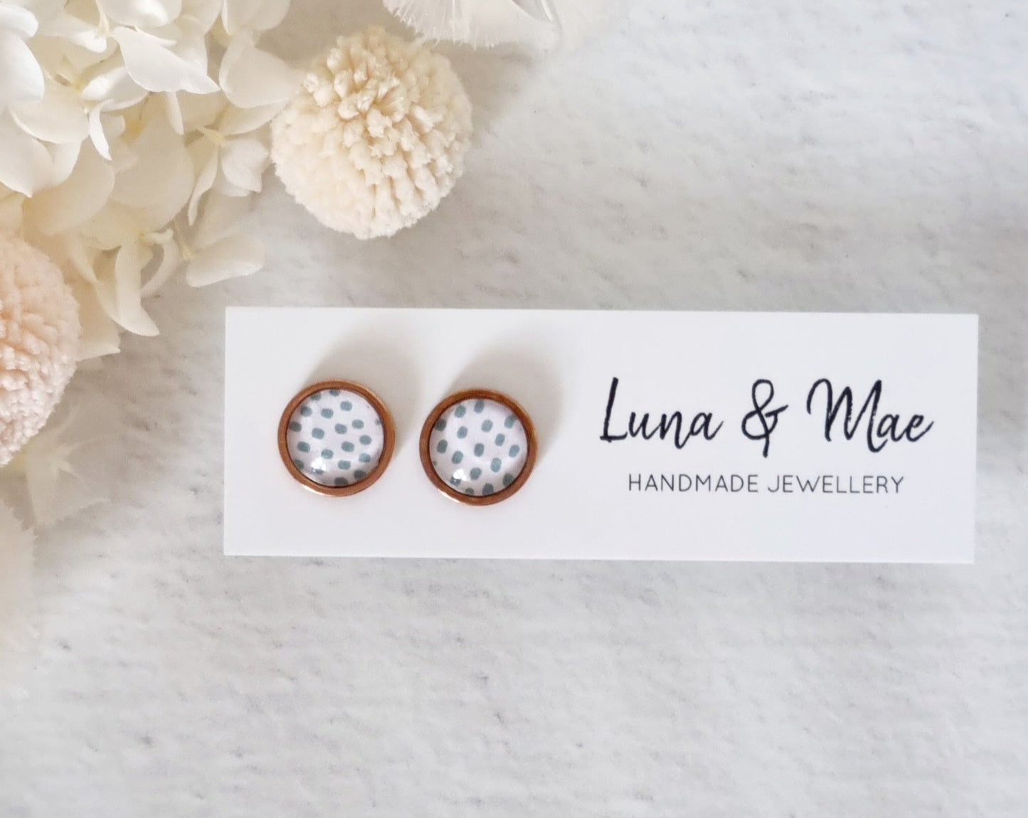 Bezel Teal Dot Rose Gold Stud - Luna + Mae