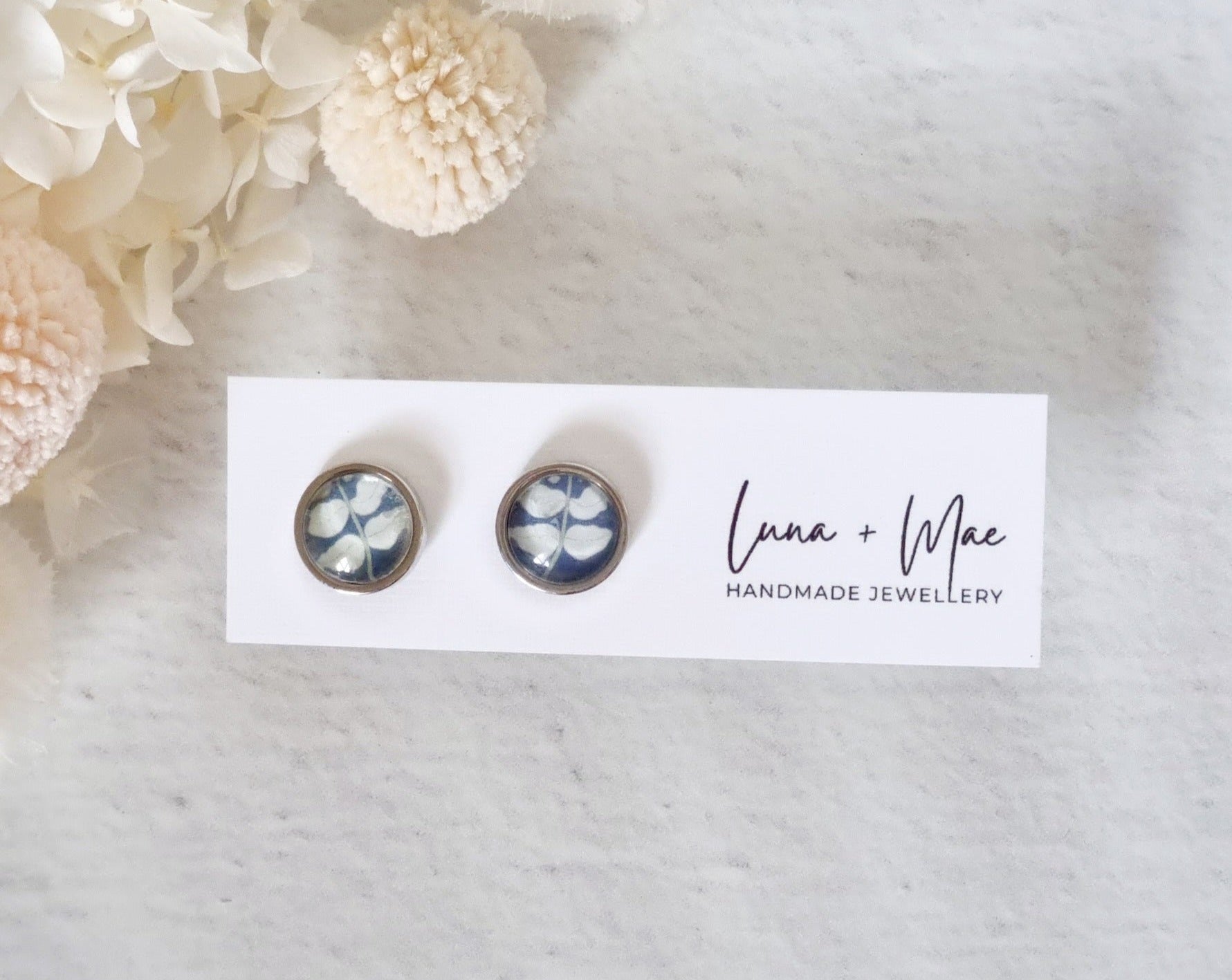 Bezel Blue Bell Silver Stud - Luna + Mae