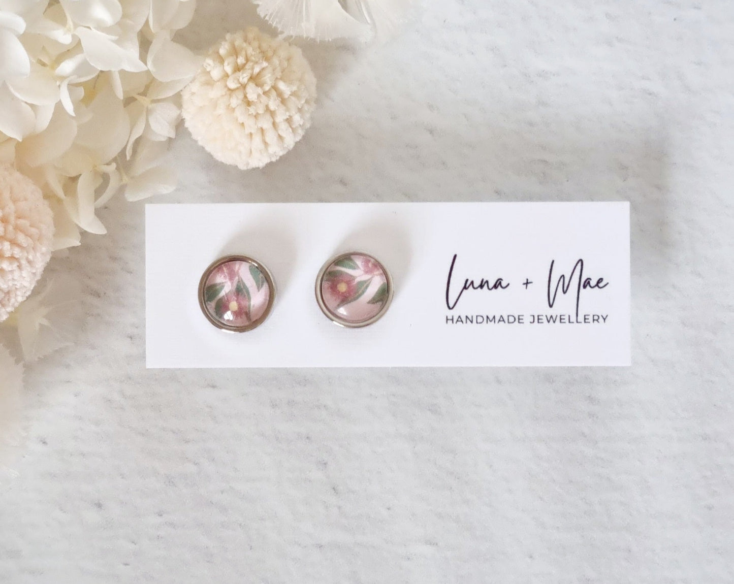 Bezel Pink Wattle Silver Stud #1 - Luna + Mae