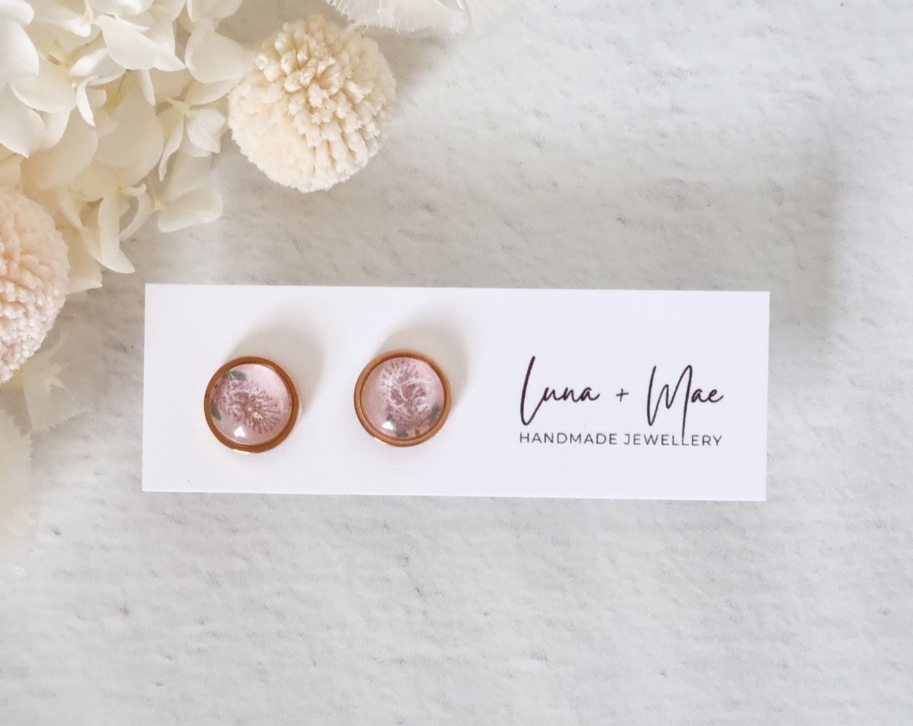 Bezel Pink Wattle Rose Gold Stud #2 - Luna + Mae