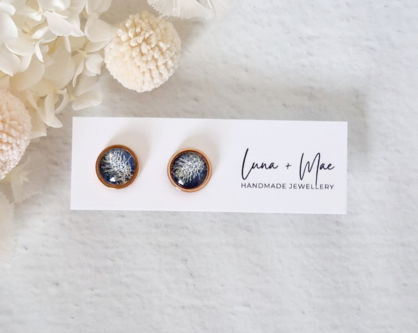 Bezel Eucalyptus Rose Gold Stud - Luna + Mae