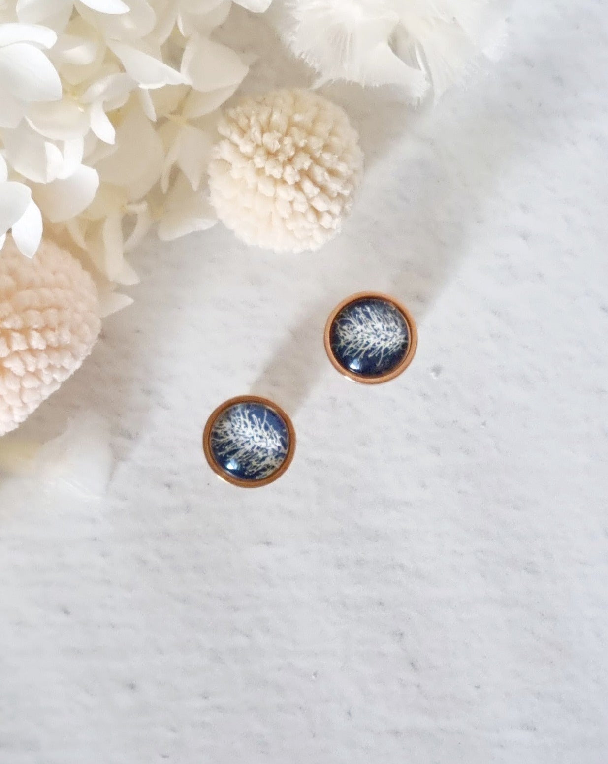 Bezel Eucalyptus Rose Gold Stud - Luna + Mae