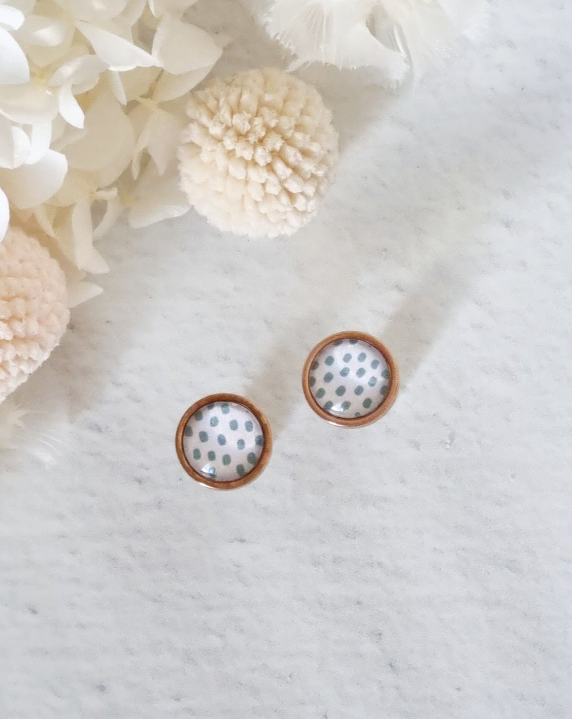 Bezel Teal Dot Rose Gold Stud - Luna + Mae